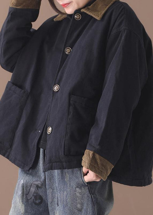 Style Lapel Patchwork Coat Black Clothing Coat