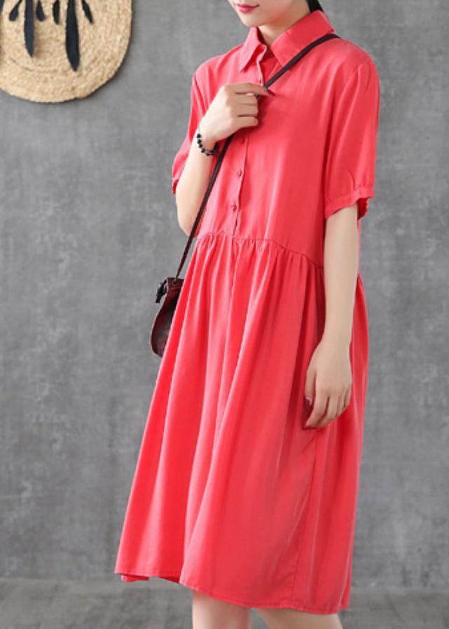 Style Lapel Cinched Tunic Sewing Red Dress