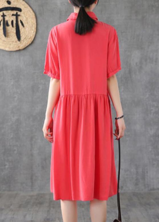 Style Lapel Cinched Tunic Sewing Red Dress