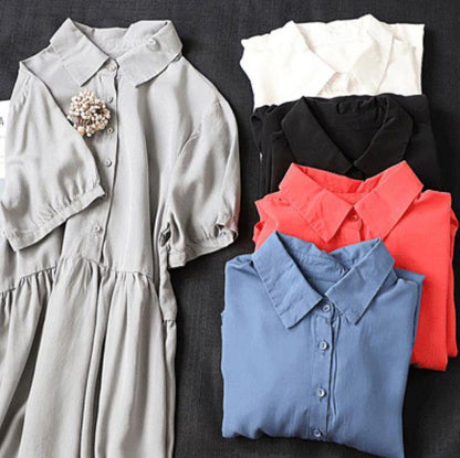 Style Lapel Cinched Tunic Sewing Red Dress