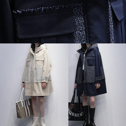 Style Light Beige Fine Trench Coat Work Hooded Patchwork Outwears