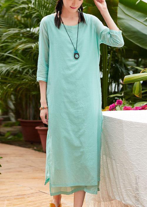 Style Light Green Cotton Tunics Half Sleeve O Neck Traveling Summer Dress