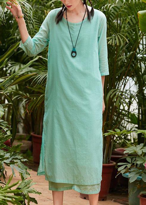 Style Light Green Cotton Tunics Half Sleeve O Neck Traveling Summer Dress