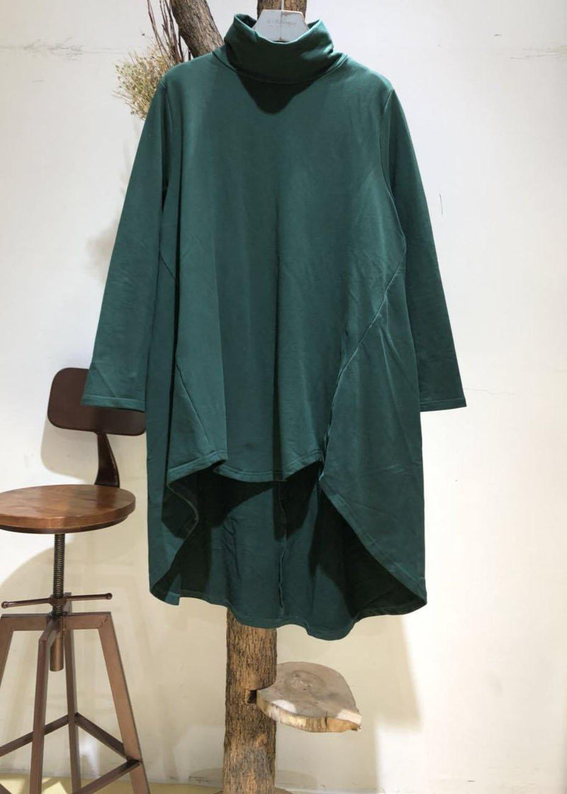 Style Low High Design Cotton Clothes for Fabrics Khaki High Neck Shirt Fall