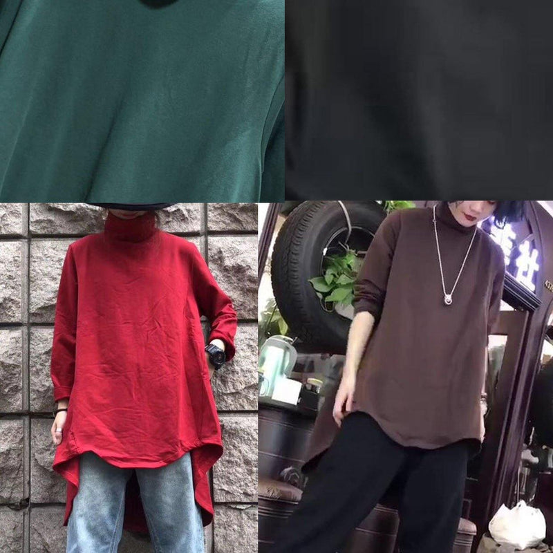Style Low High Design Cotton Clothes for Fabrics Khaki High Neck Shirt Fall