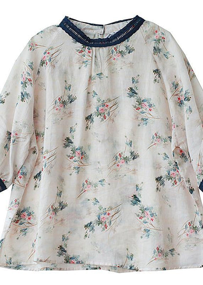 Style Navy Collar Linen Clothes for Print Patchwork Daily Blouses