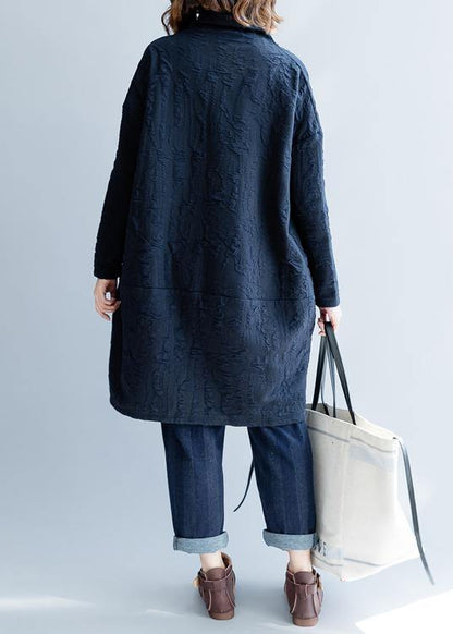 Style Navy Tunic Pattern High Neck Patchwork Long Fall Dress