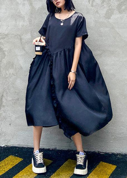 Style O Neck Ruffles Patchwork Outfit Pattern Black Kaftan Dresses