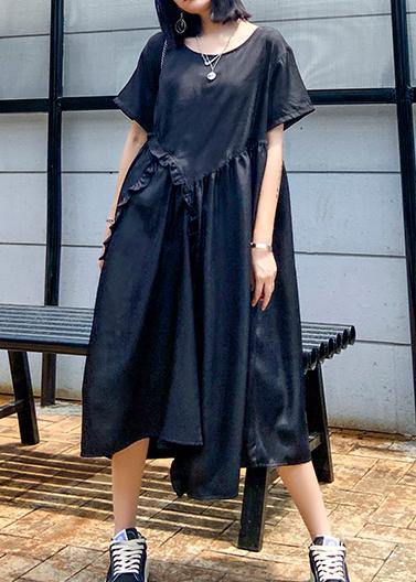 Style O Neck Ruffles Patchwork Outfit Pattern Black Kaftan Dresses