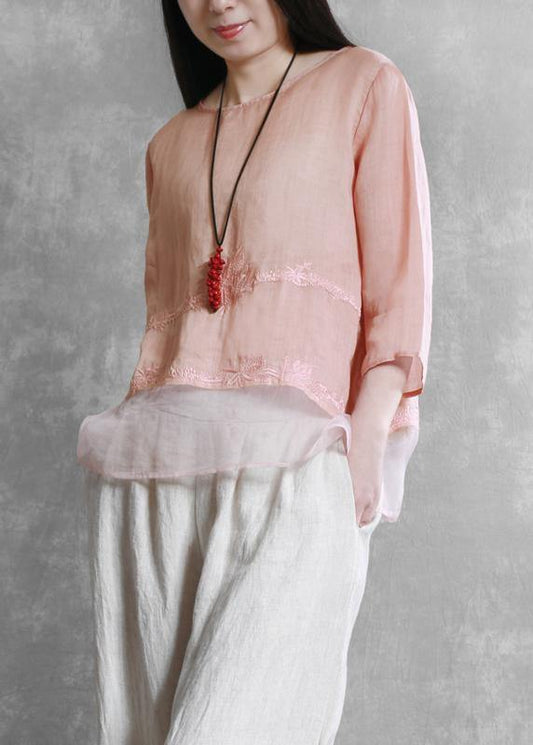 Style O Neck Asymmetric Clothes Tunic Tops Pink Blouses