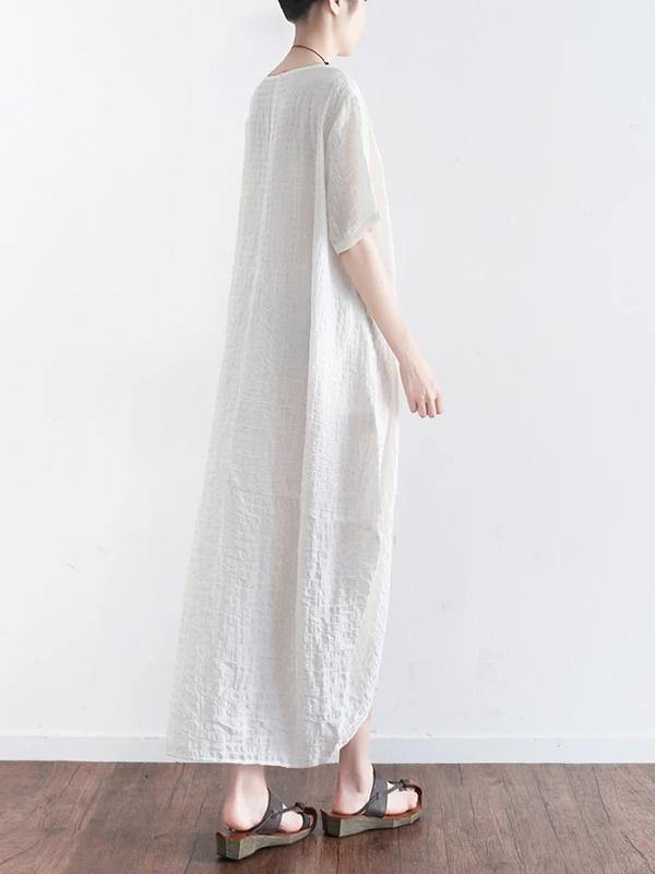 Style O Neck Asymmetric Cotton Clothes Shirts White Dress Summer