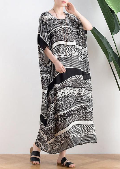 Style O Neck Asymmetric Summer Clothes Black White Striped Art Dresses