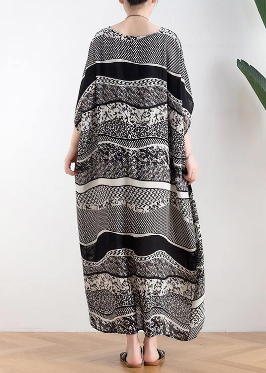 Style O Neck Asymmetric Summer Clothes Black White Striped Art Dresses