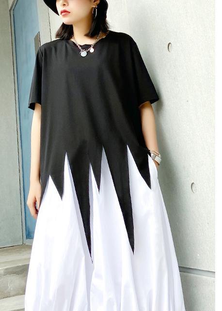 Style O Neck Asymmetric Summer Tunics for Work Outfits Black Top
