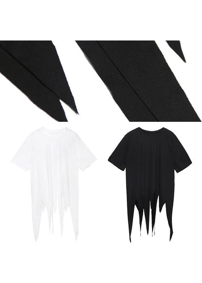 Style O Neck Asymmetric Summer Tunics for Work Outfits Black Top