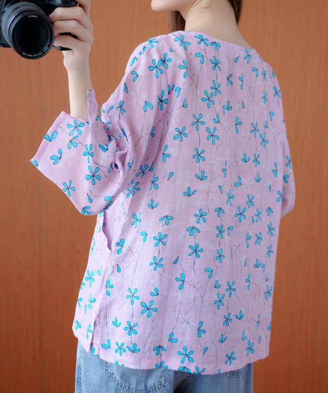Style O Neck Baggy Tunic Outfits Blue Print Blouses