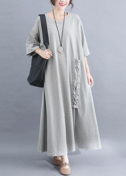 Style O Neck Cotton Clothes Outfits Gray Half Sleeve Dresses Summer