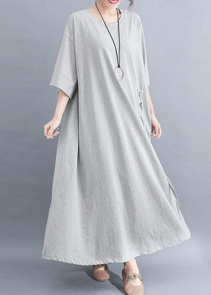 Style O Neck Cotton Clothes Outfits Gray Half Sleeve Dresses Summer