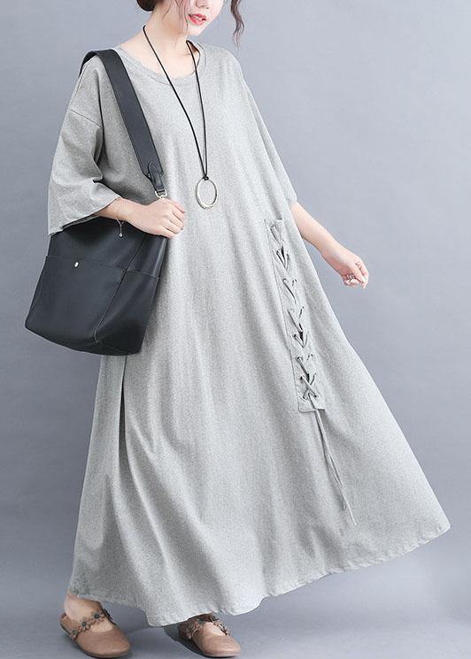 Style O Neck Cotton Clothes Outfits Gray Half Sleeve Dresses Summer