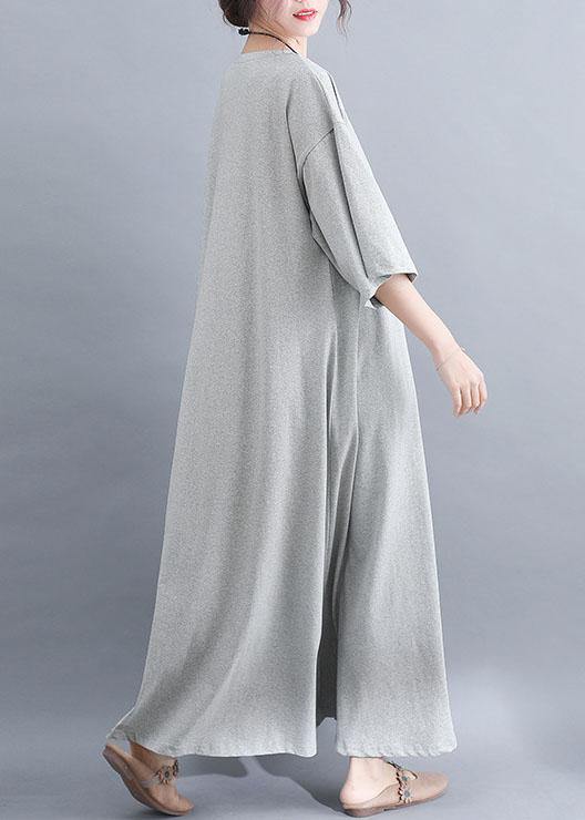 Style O Neck Cotton Clothes Outfits Gray Half Sleeve Dresses Summer