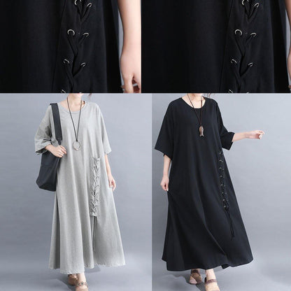 Style O Neck Cotton Clothes Outfits Gray Half Sleeve Dresses Summer