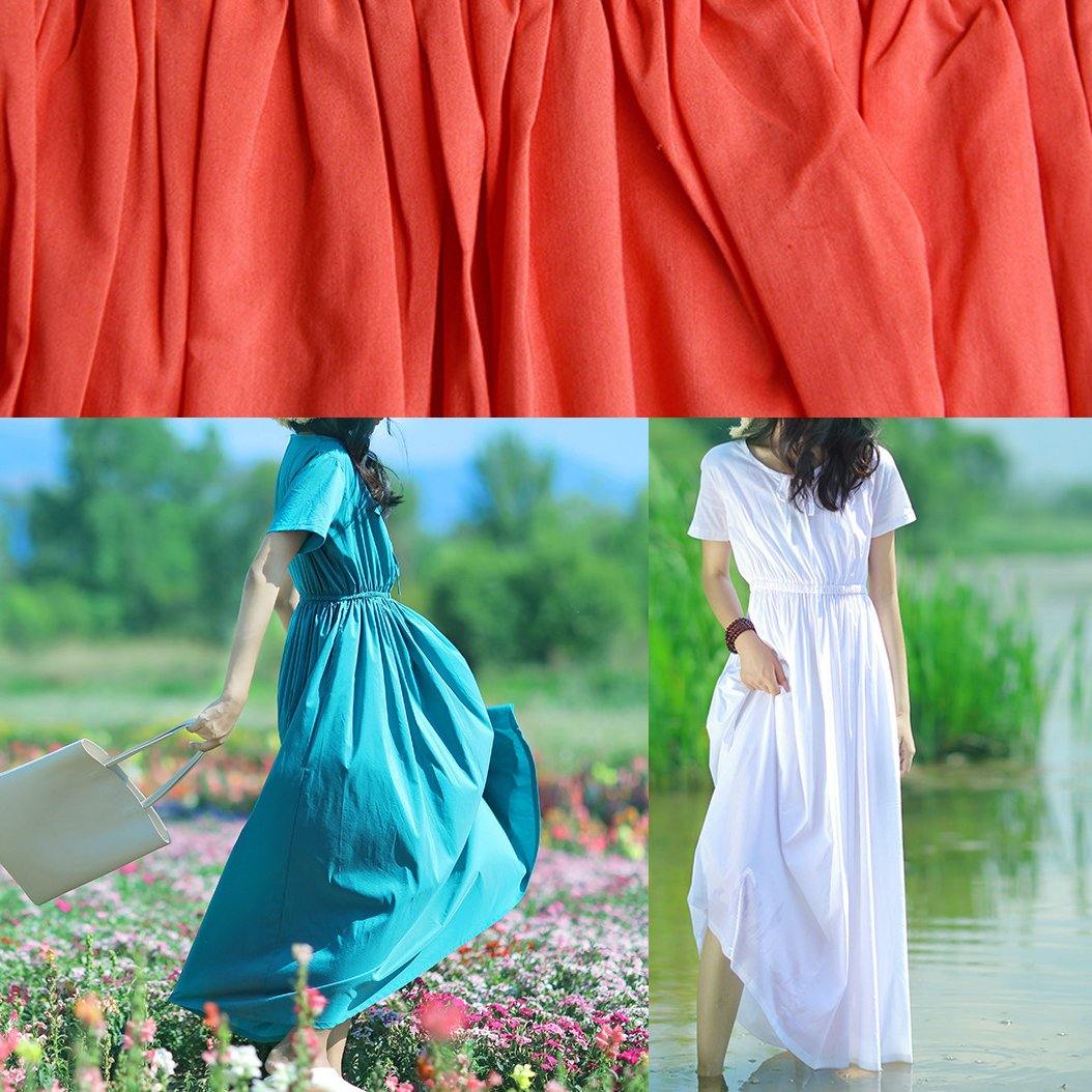 Style O Neck Drawstring Cotton Quilting Clothes Work Outfits Orange Red Long Dresses Summer