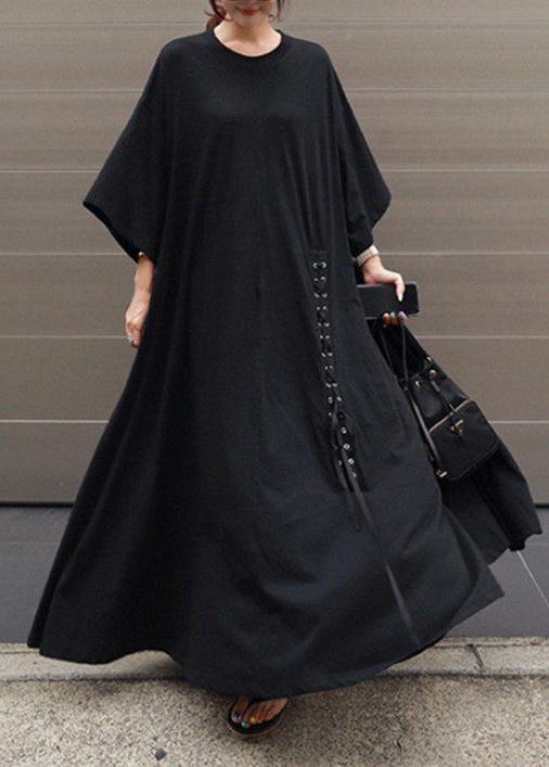 Style O Neck Extra Large Hem Cotton Dresses Runway Black a Line Dress