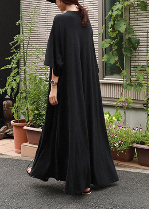 Style O Neck Extra Large Hem Cotton Dresses Runway Black a Line Dress