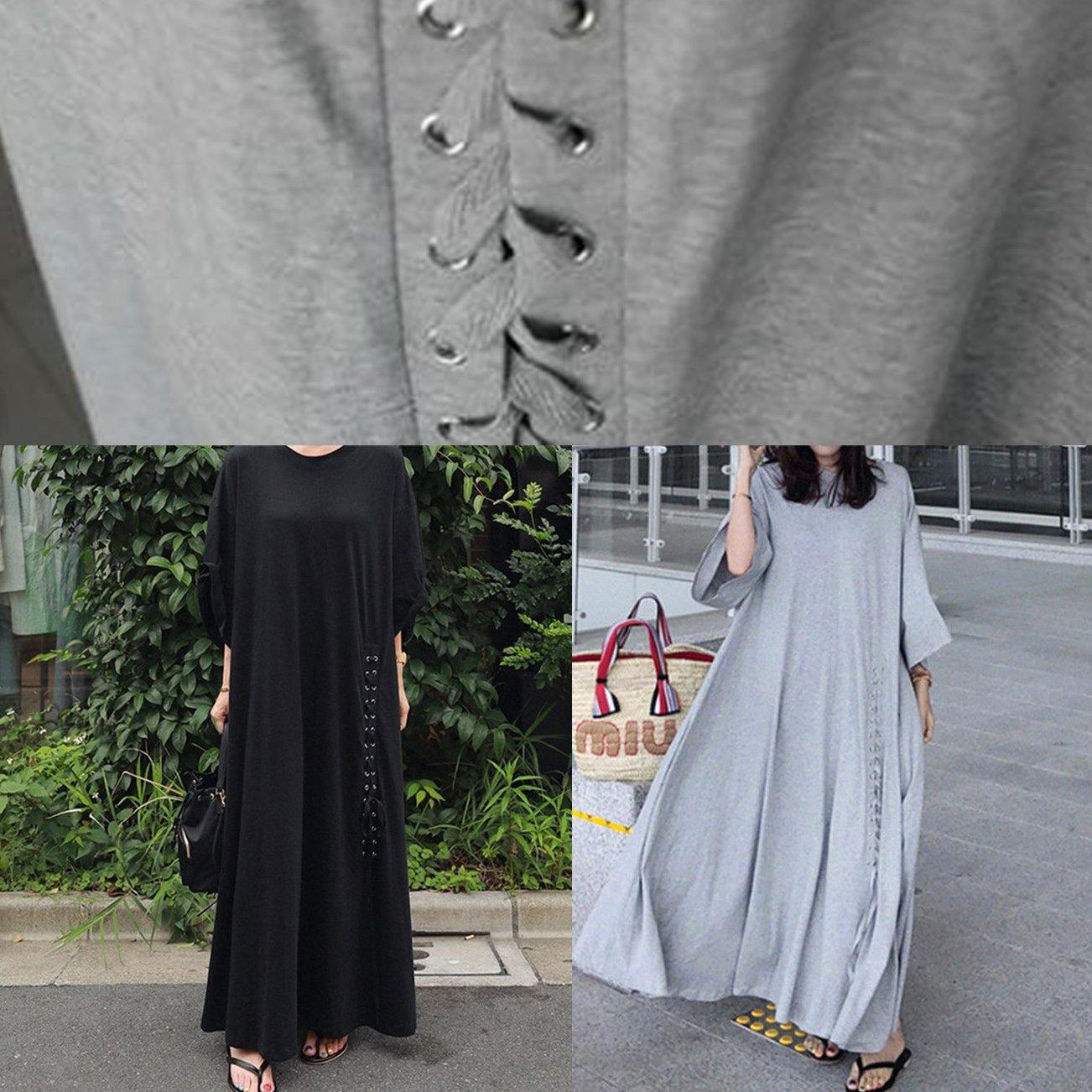 Style O Neck Extra Large Hem Cotton Dresses Runway Black a Line Dress