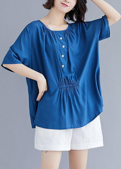 Style O Neck Half Sleeve Cotton Box Top Wardrobes Blue Blouse Summer