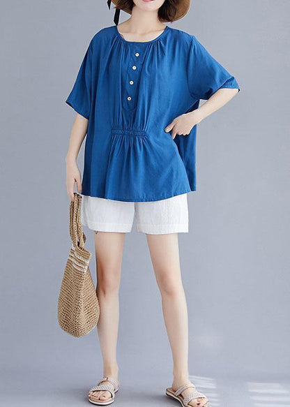Style O Neck Half Sleeve Cotton Box Top Wardrobes Blue Blouse Summer