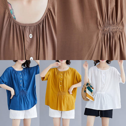 Style O Neck Half Sleeve Cotton Box Top Wardrobes Blue Blouse Summer