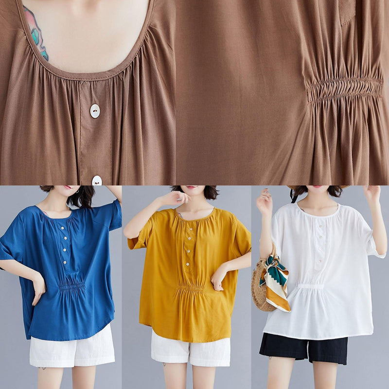 Style O Neck Half Sleeve Cotton Box Top Wardrobes Blue Blouse Summer