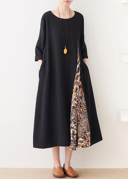 Style O Neck Patchwork Clothes for Shirts Black Traveling Dress
