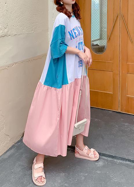 Style O Neck Patchwork Clothes Design Pink Letter Robe Dresses