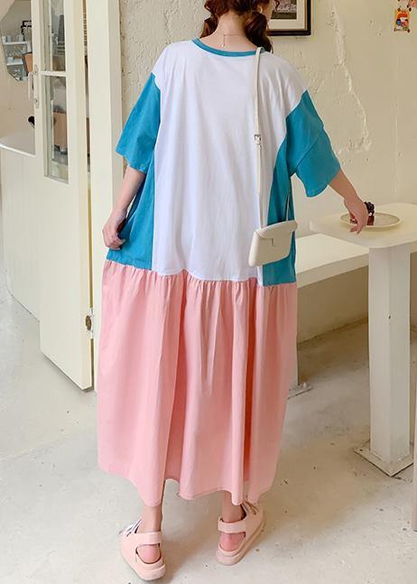 Style O Neck Patchwork Clothes Design Pink Letter Robe Dresses