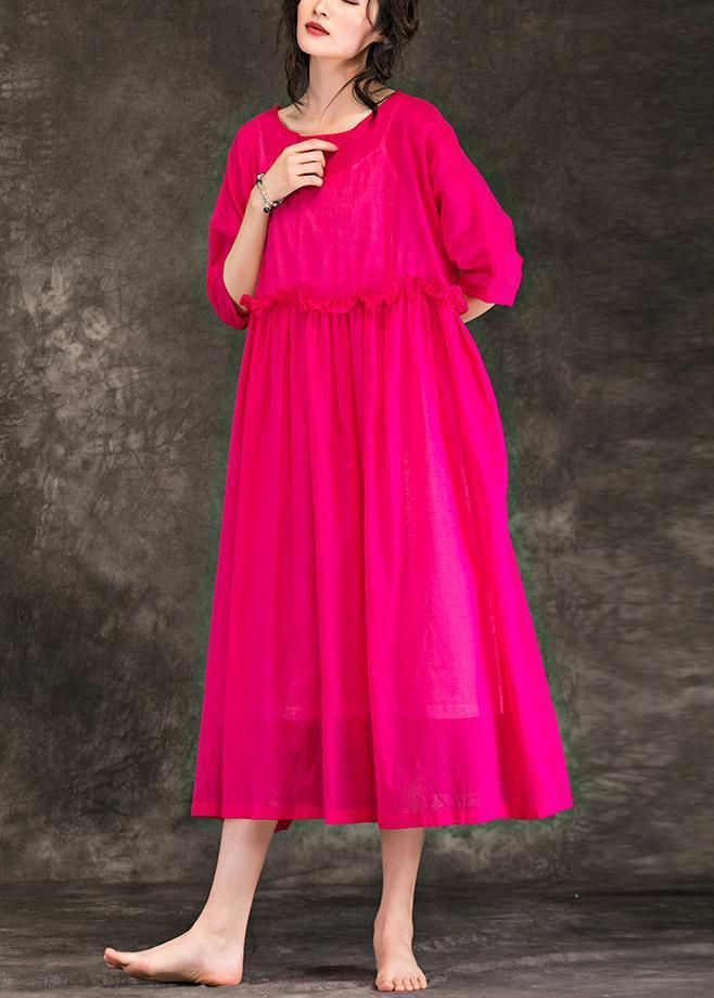 Style O Neck Patchwork Cotton Long Boutique Shirts Rose Clothing Dresses Summer