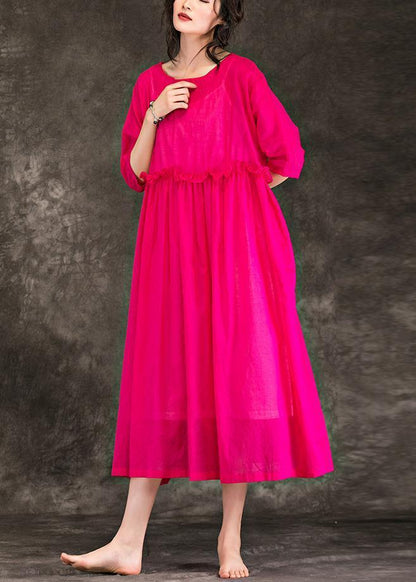 Style O Neck Patchwork Cotton Long Boutique Shirts Rose Clothing Dresses Summer