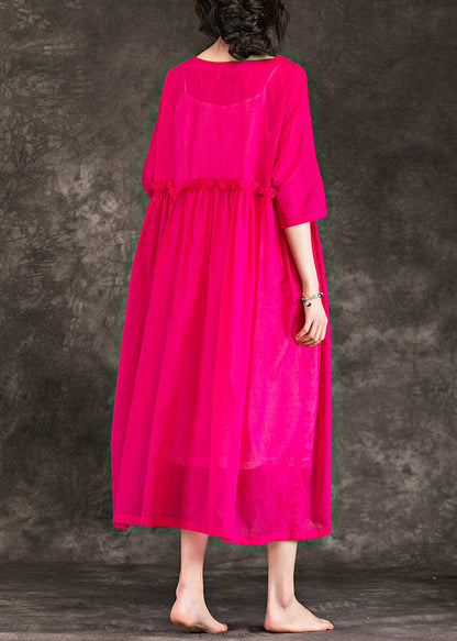 Style O Neck Patchwork Cotton Long Boutique Shirts Rose Clothing Dresses Summer