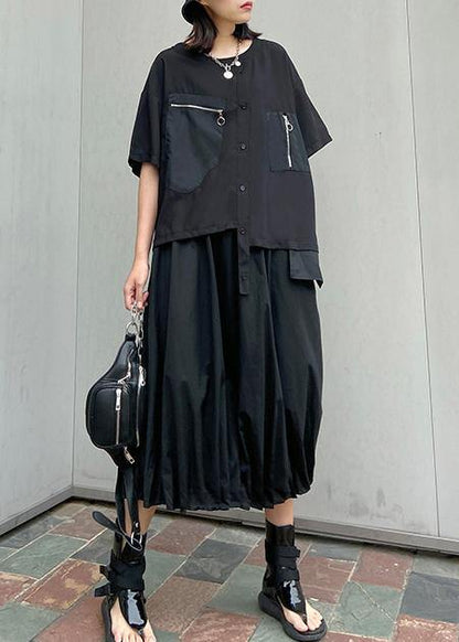 Style O Neck Patchwork Cotton Summer Tunic Pattern Black Shirts