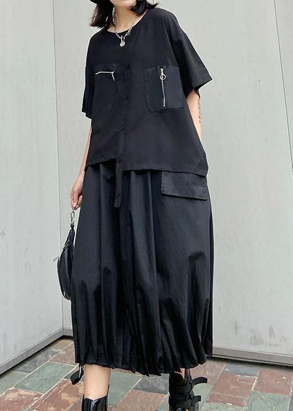 Style O Neck Patchwork Cotton Summer Tunic Pattern Black Shirts