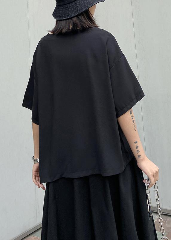 Style O Neck Patchwork Cotton Summer Tunic Pattern Black Shirts