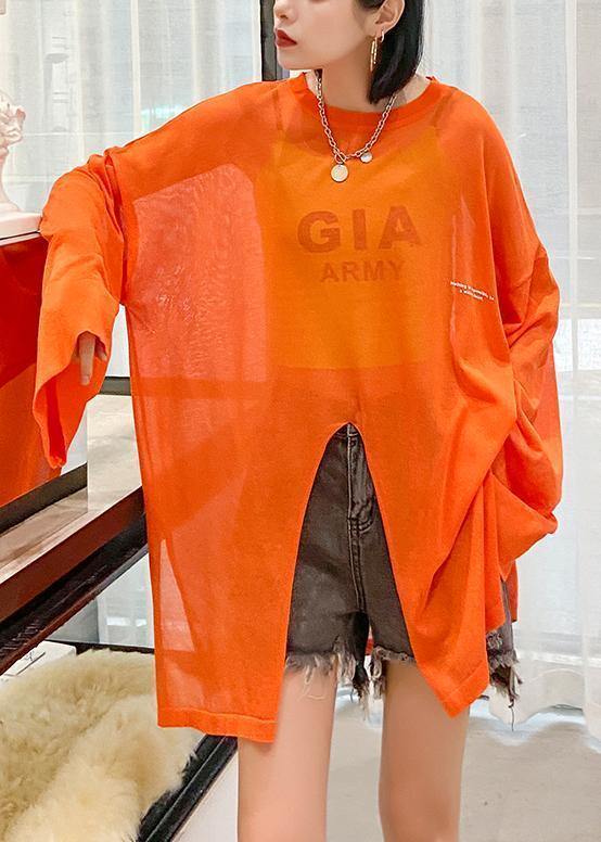 Style O Neck Summer Pattern Orange Sun Protection Clothing