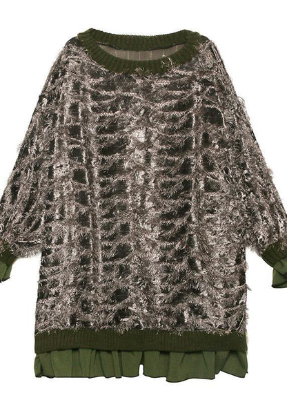 Style o neck tassel Ruffles fall Blouse Neckline gray tops