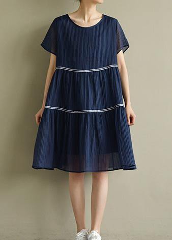 Style O Neck Cinched Clothes for Wardrobes Navy a Line Dresses Summer