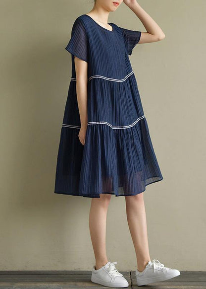 Style O Neck Cinched Clothes for Wardrobes Navy a Line Dresses Summer