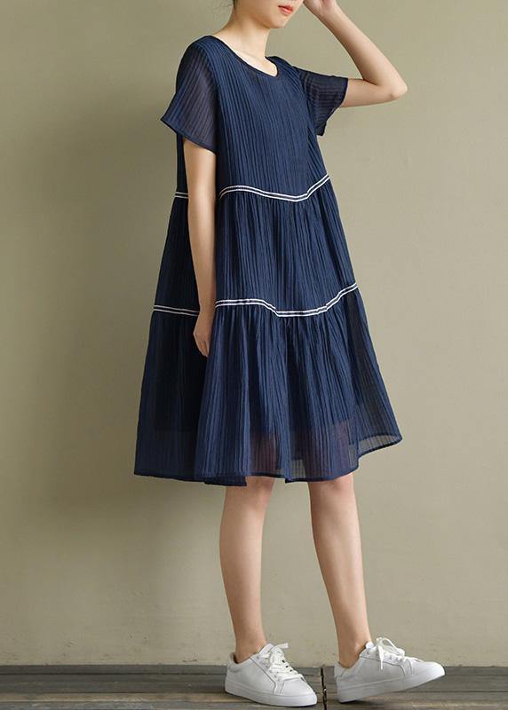 Style O Neck Cinched Clothes for Wardrobes Navy a Line Dresses Summer