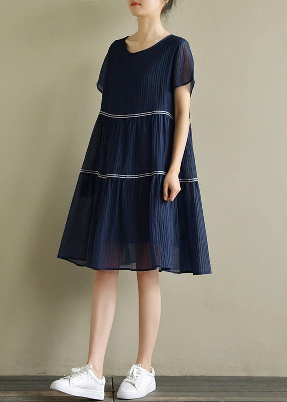 Style O Neck Cinched Clothes for Wardrobes Navy a Line Dresses Summer