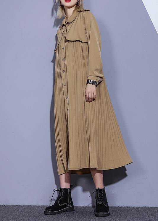 Style Patchwork Fine Pleated Tunics for Khaki Cotton Coat