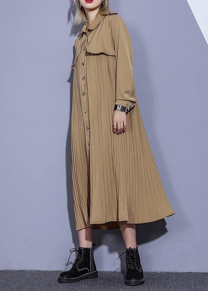 Style Patchwork Fine Pleated Tunics for Khaki Cotton Coat